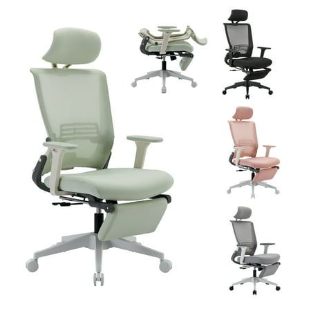 Hforesty Foldable Office Chair with Footrest,Green Ergonomic Mesh Office Desk Chair,Comfortable Tilt Function Swivel Computer Office Chair, Lumbar Support,300lbs
