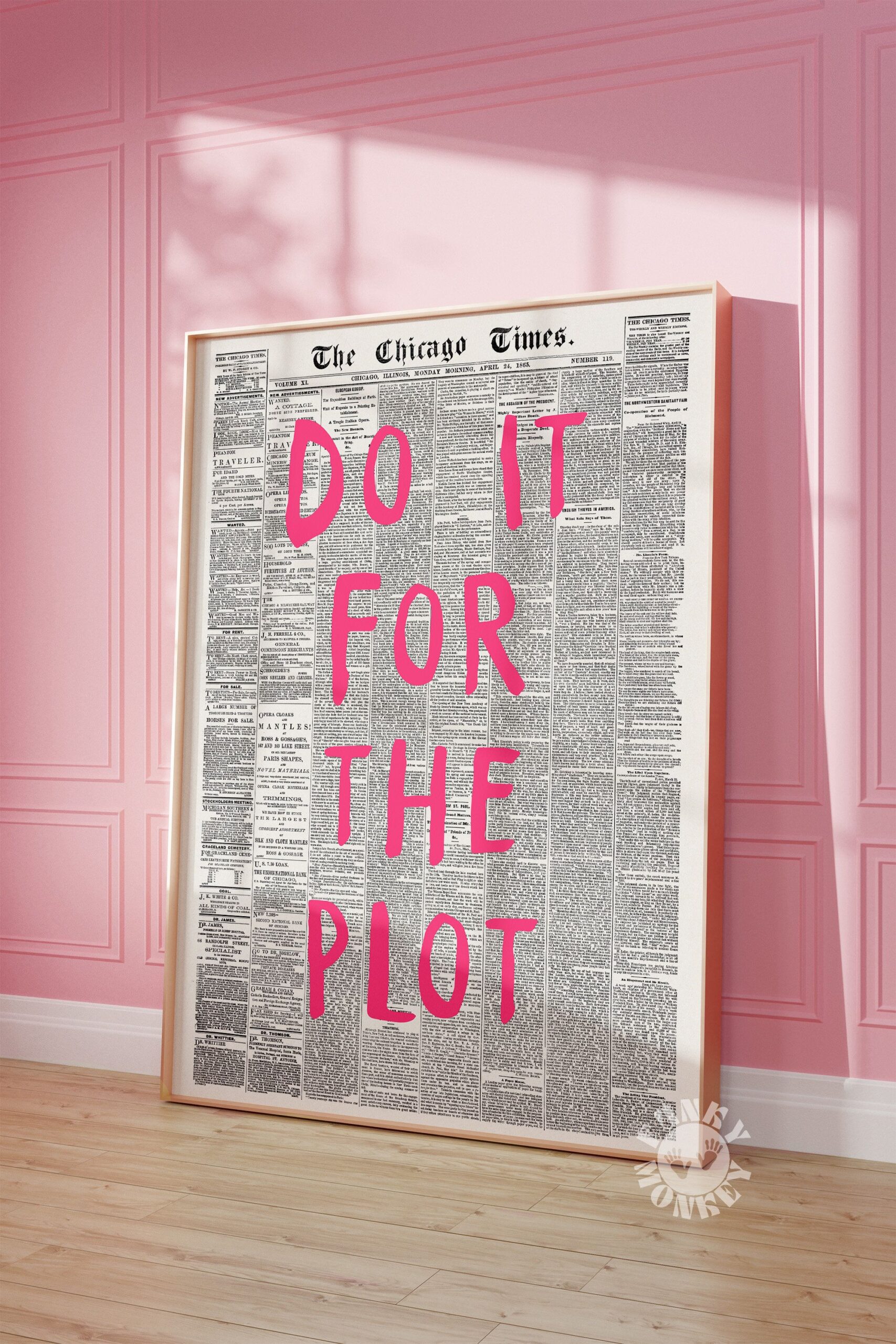 Do It For The Plot Retro Newspaper Print, Pink Trendy Wall Art, Apartment Aesthetic, Manifestation Printable Wall Art, Affirmation Poster