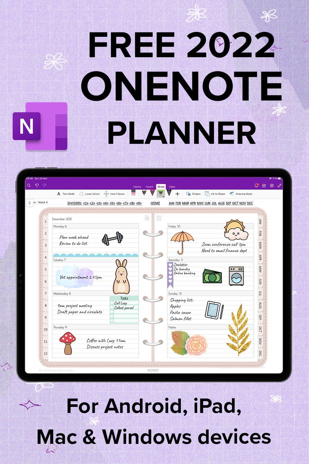 Free 2022 OneNote Digital Planner Templates for Android iPad Windows Mac