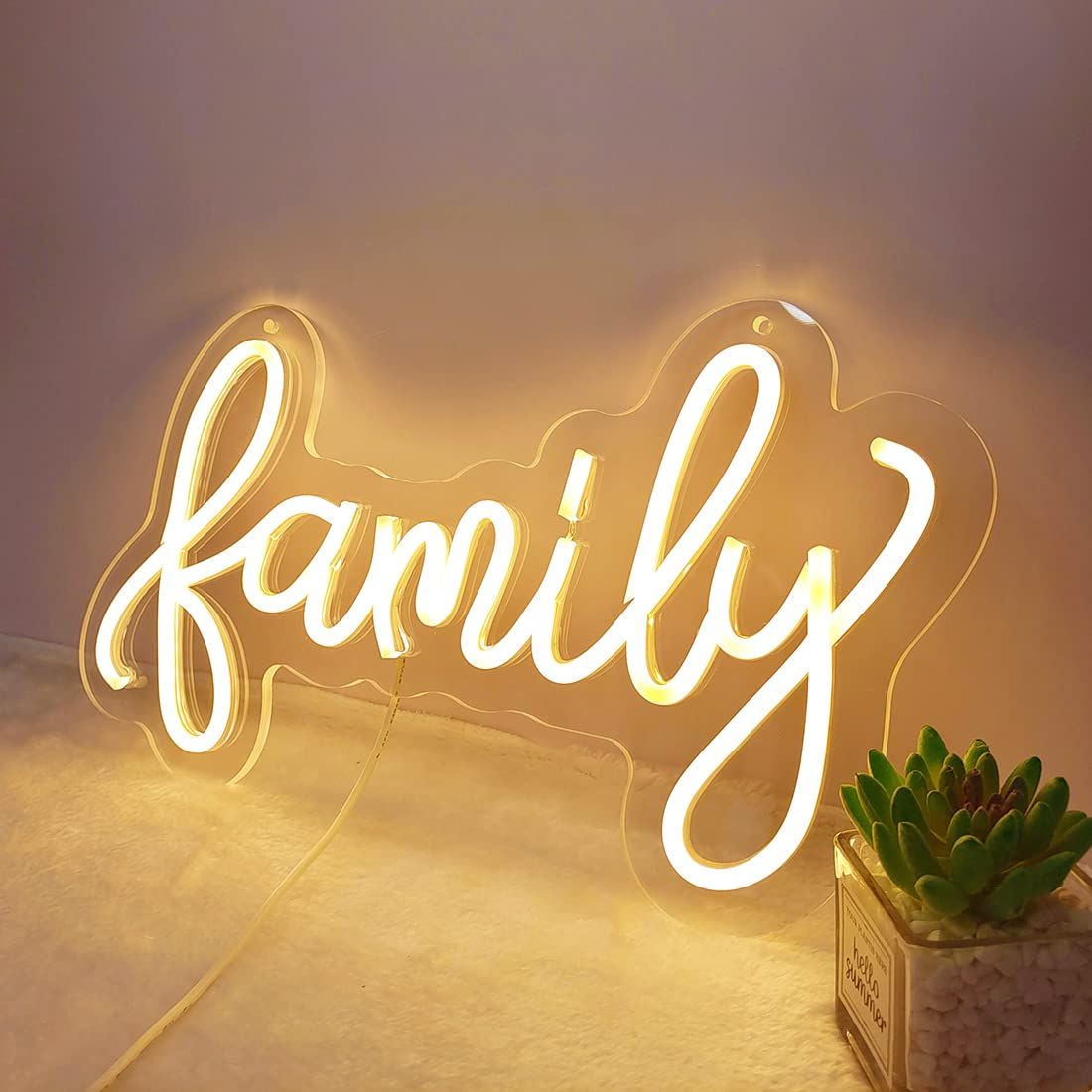 SYLHOME Family LED Neon Light Sign 15.8″X8.7″ 5V Sweet Home Wall Decor Morden Farm House Bedroom Living Room Sign Happy Family USB Warm White