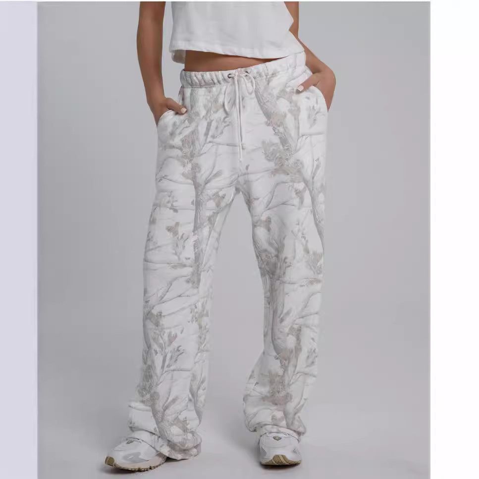 2024 Autumn Winter Two Piece Sets Women Camouflage Hoodie Maple Leaf Print Sweatshirt Suit Sports Hoodie Sportswear – Style1 / XL / set