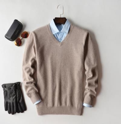 Men’s Cashmere Sweater Casual 2021 Autumn Winter Warm Pullovers Top High Quality Cotton Classic Knitted V-neck Male Sweaters Camel V-S