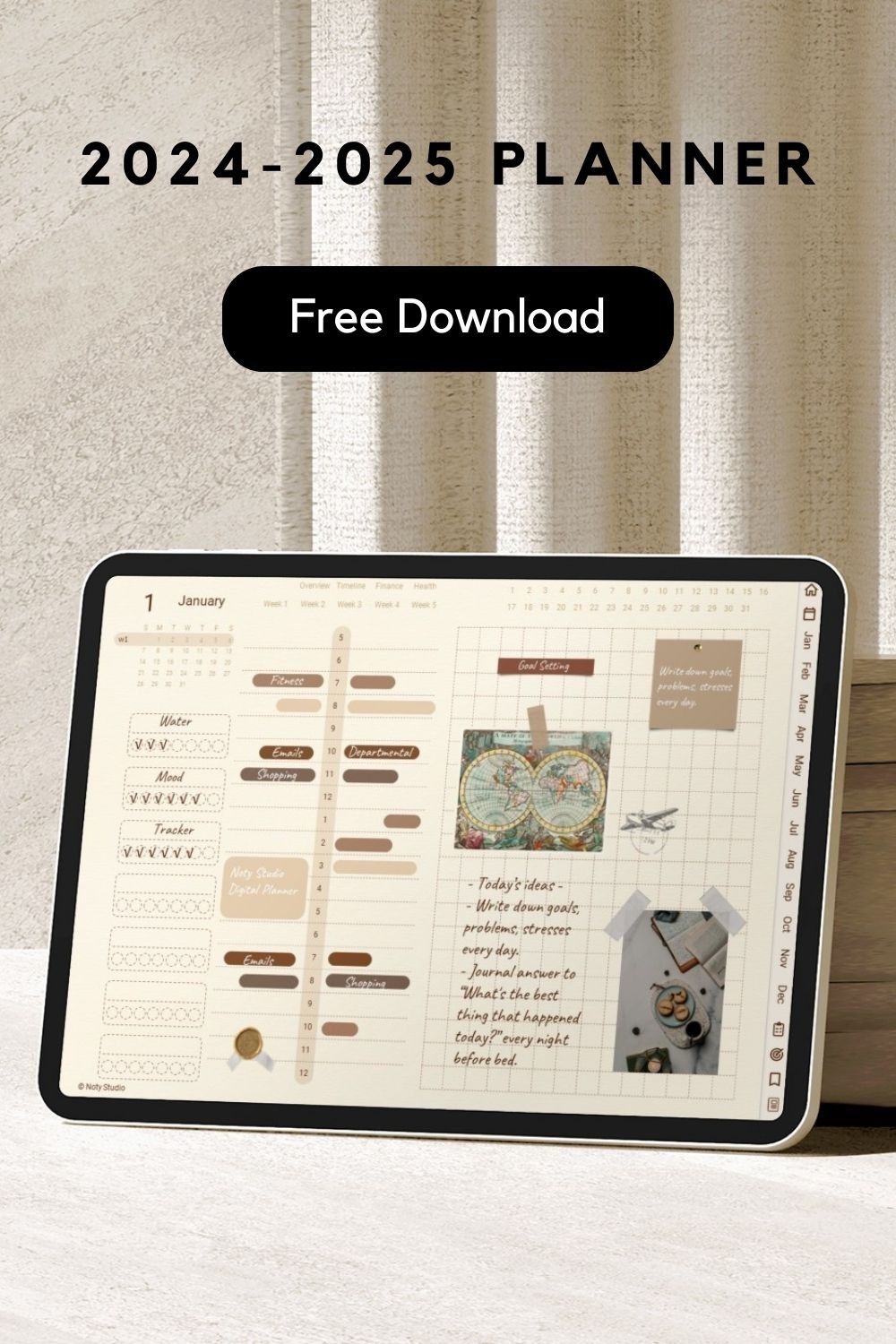 2024-2025 Free Boho Digital Planner for GoodNotes on Tablet