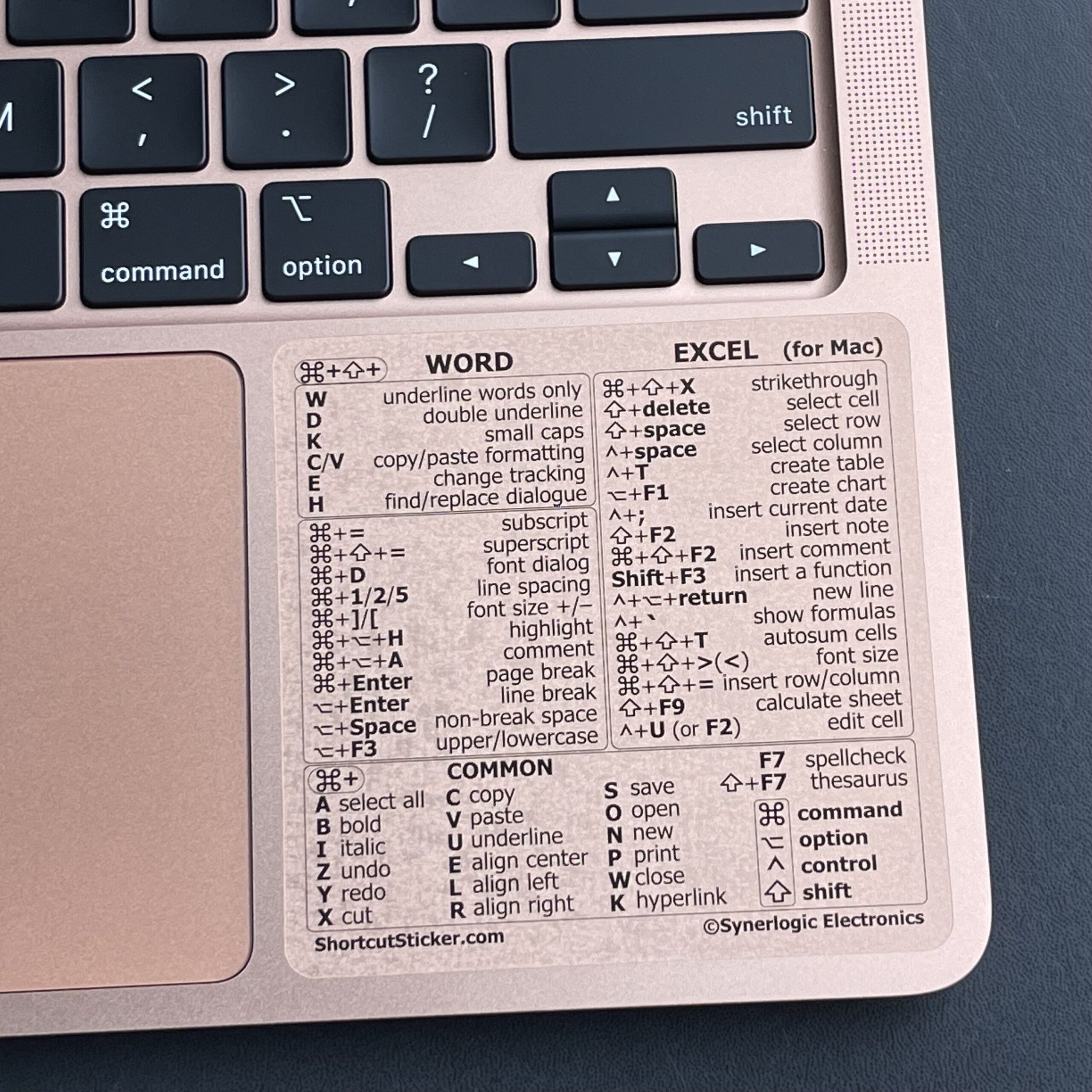 Word/Excel (for Mac) – Quick Reference Guide Keyboard Shortcut Stickers, for Any Macbook/iMac/Mac Mini, Vinyl