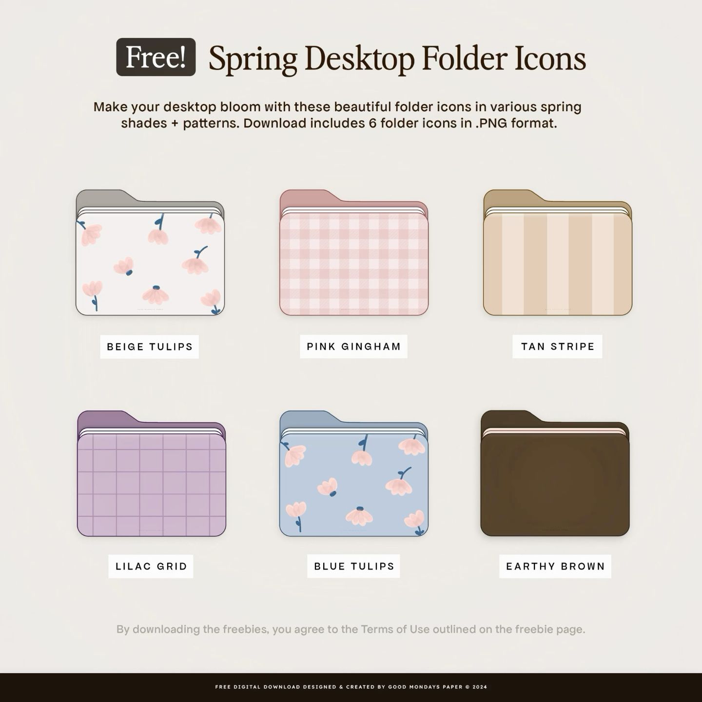 Free Spring 2024 Desktop Folder Icons by Good Mondays Paper 🌸🌼🪻Cute Mac Desktop Icons