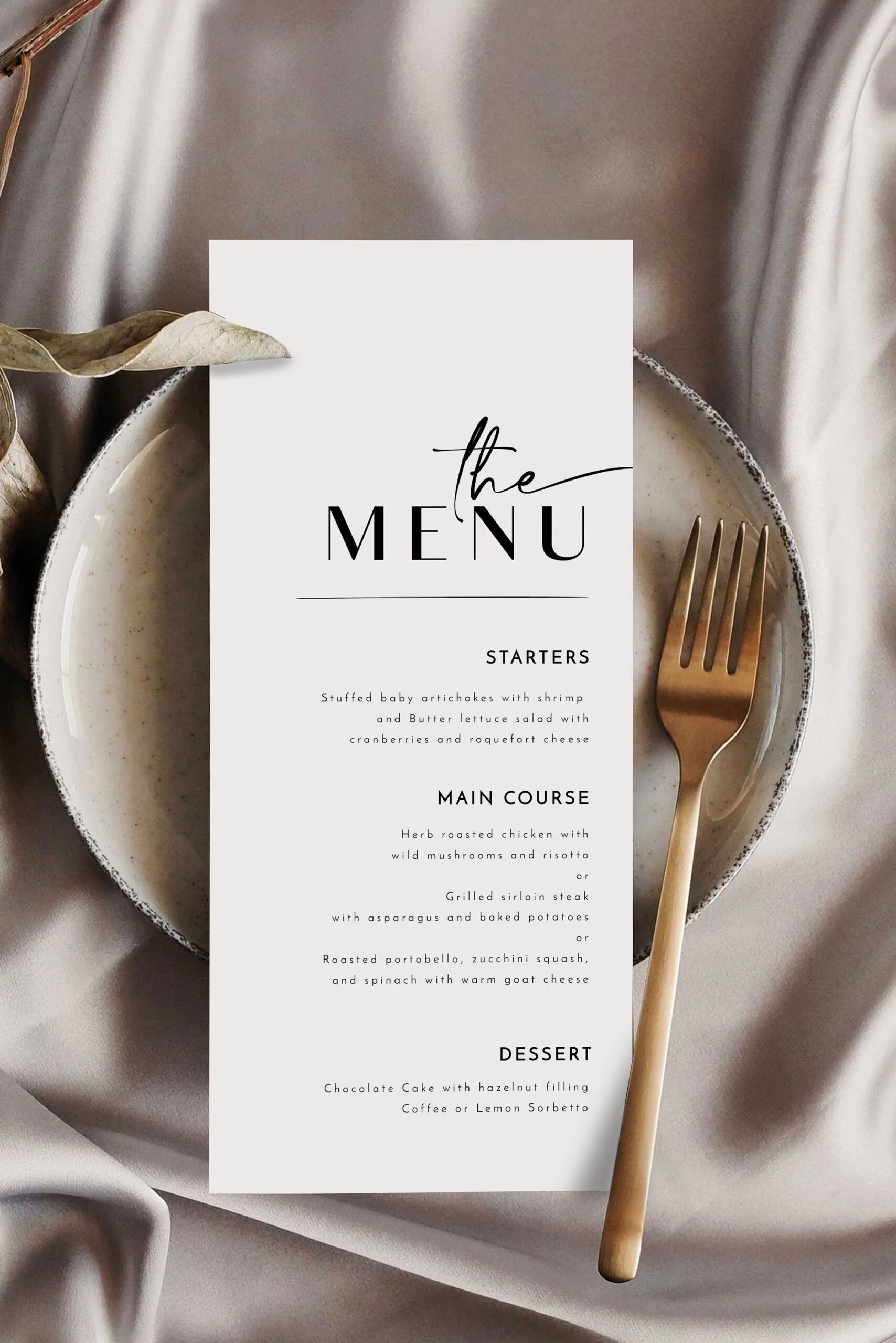 Minimalist Wedding Menu Template, Modern Script Wedding Dinner Menu, Wedding Menu Template, Printable Menu Card, Instant Download, Digital