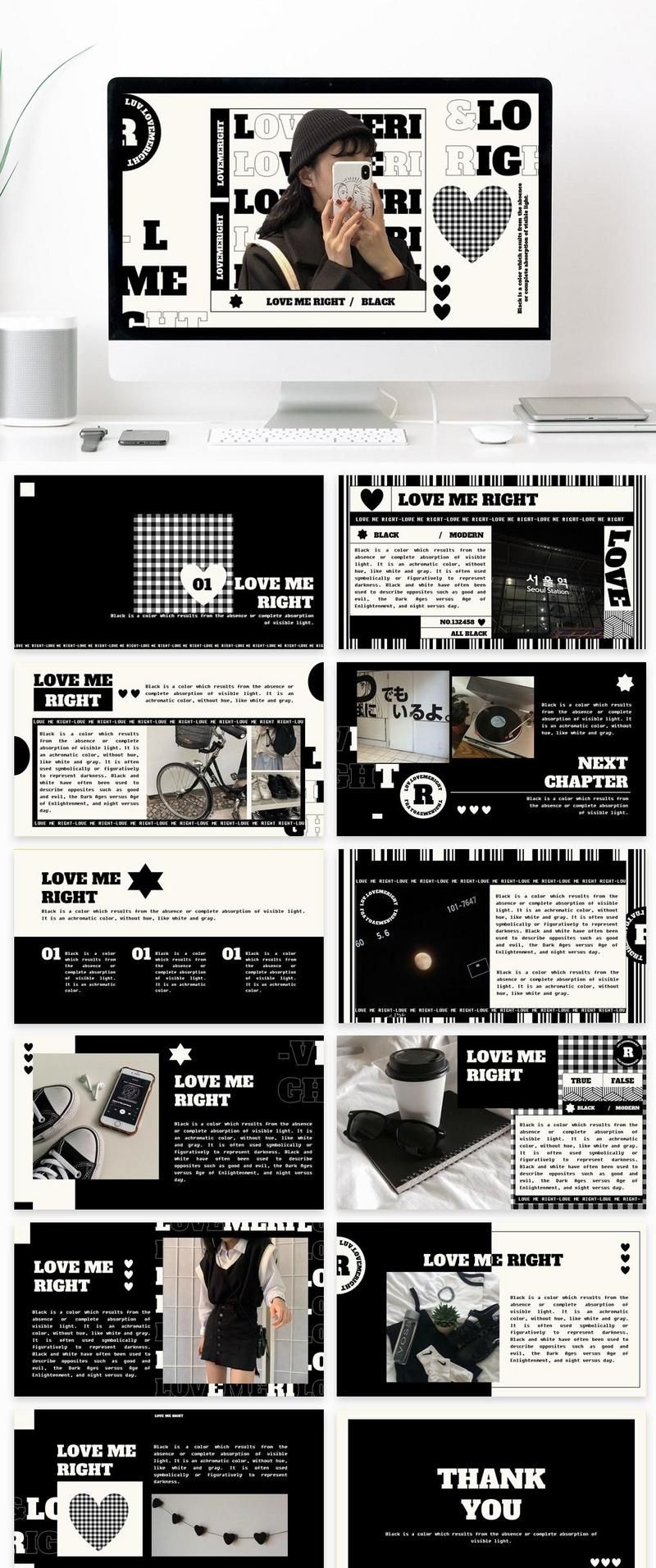 Love Me Right Black And White Creative Powerpoint Template Black PowerPoint | PPTX Template Free Download – Pikbest