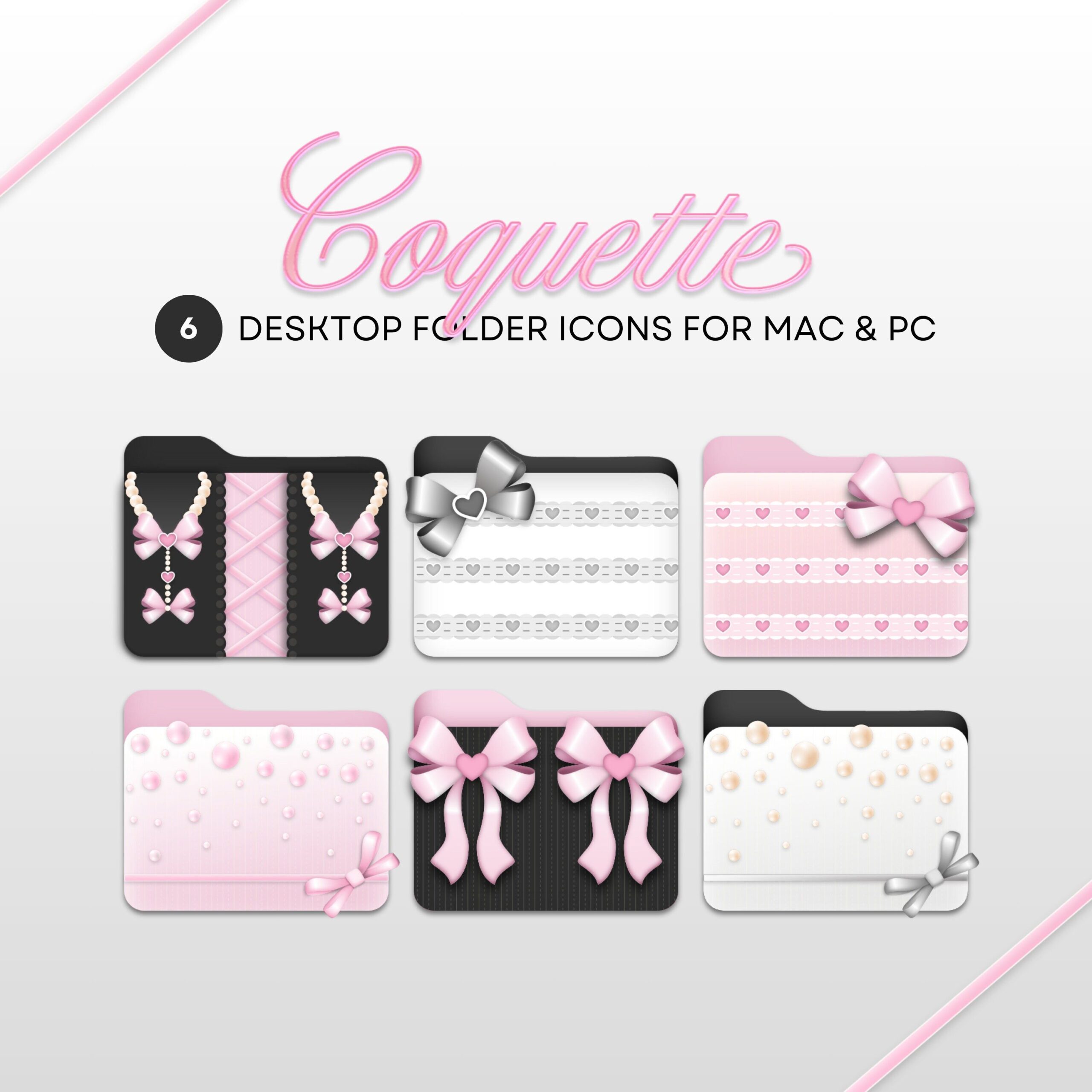 Coquette Bow Icon, Vintage Pink Girly Icon Pack, Pink Coquette Heart Icon, Folder Icon, PC Icon Set, Desktop File Icons, Computer Icon