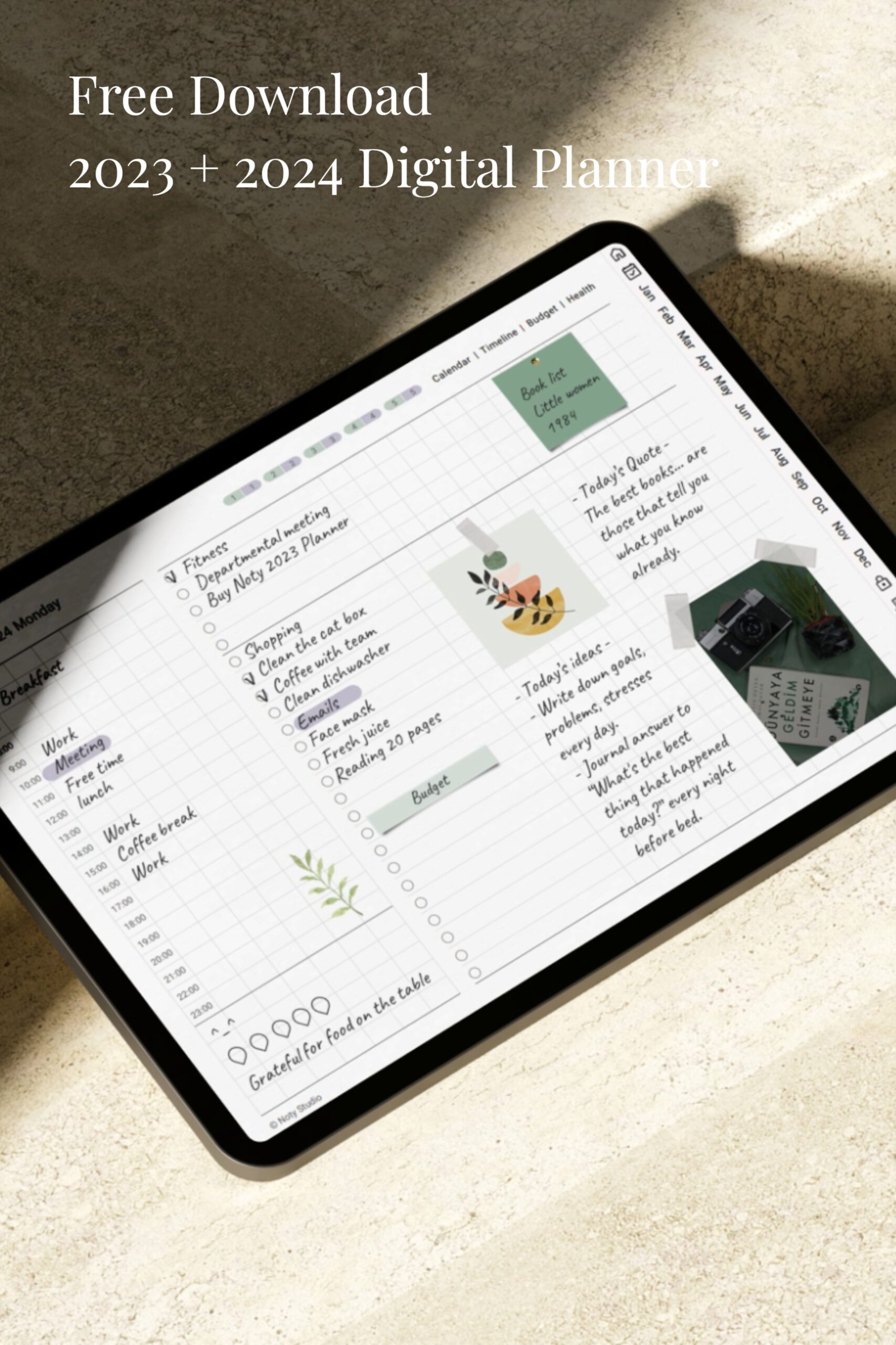 2024 Free Digital Planner for GoodNotes on Tablet