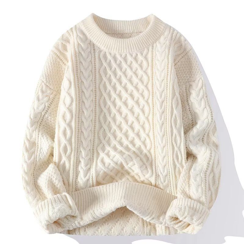 Thickening Winter Men’s Round Neck Thickened Sweater Knitted Pullover Solid Color Long Sleeved