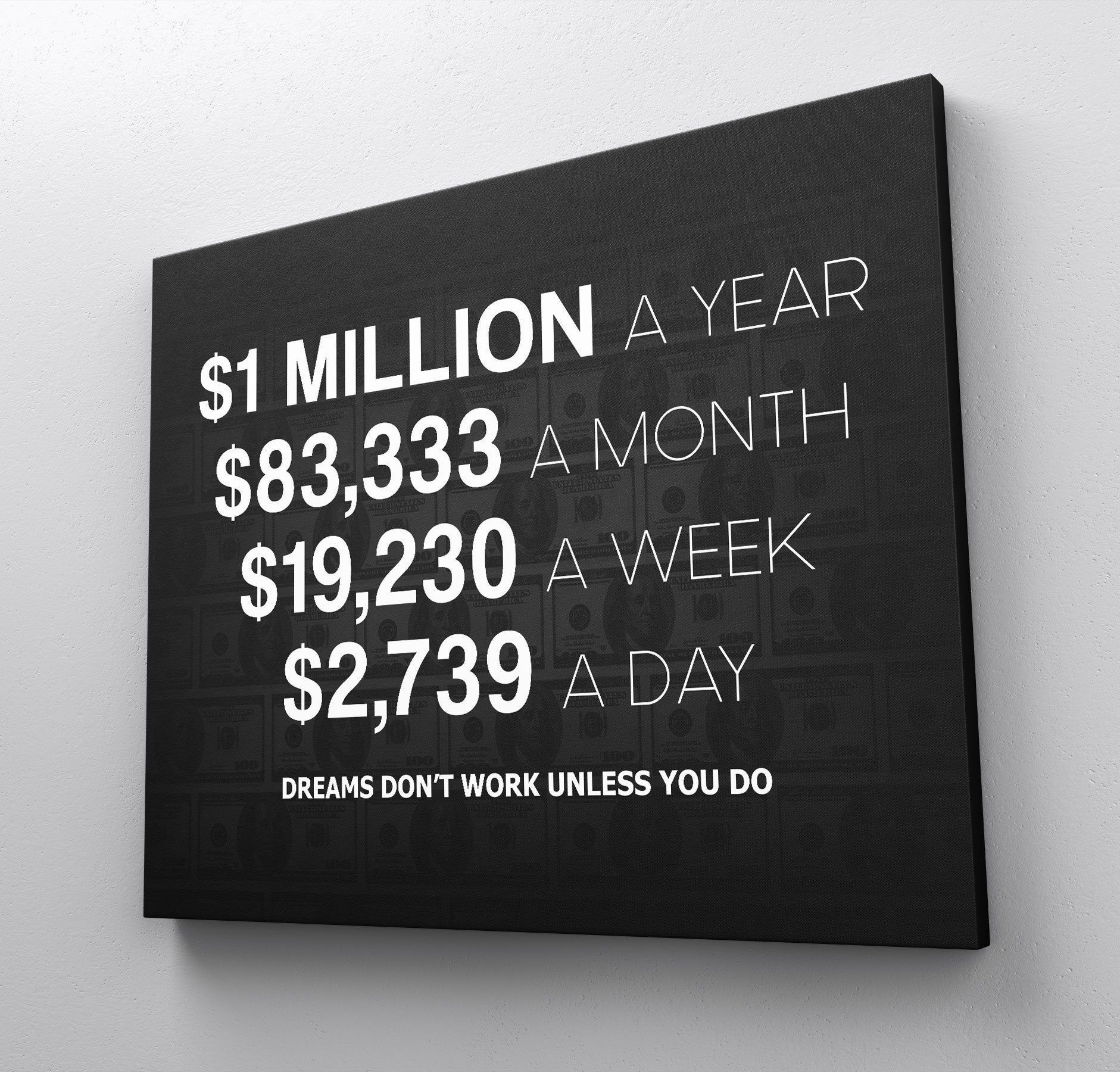 1 Million Dollars A Year Office Decor Wall Art Motivational Canvas Print Inspirational Success En…