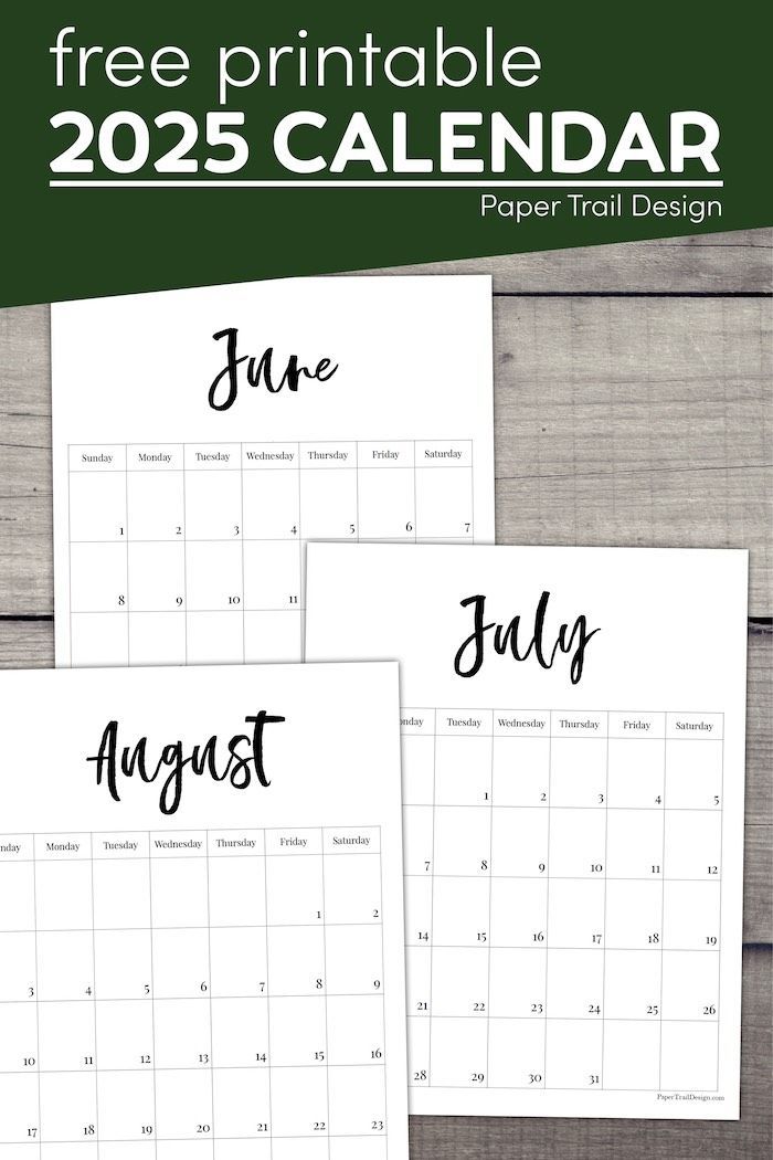 2025 Free Printable Monthly Calendar | Paper Trail Design