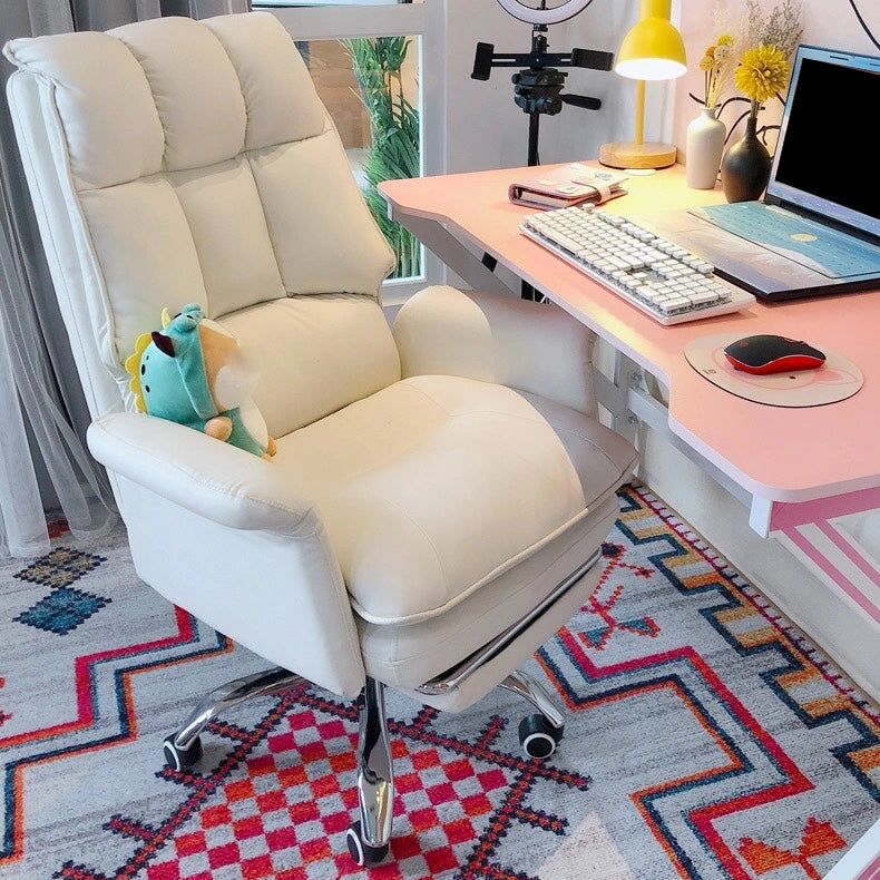 Modern Swivel Office Chair with Padded Arms Faux Leather Task Chair with Wheels Black-With Footrest